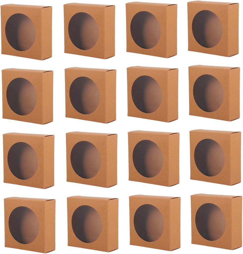 KICHOUSE 25pcs Window Kraft Paper Cupcake Boxes Sturdy Bakery Containers Pvc Film for Cookies Sweets and Treats for and Parties