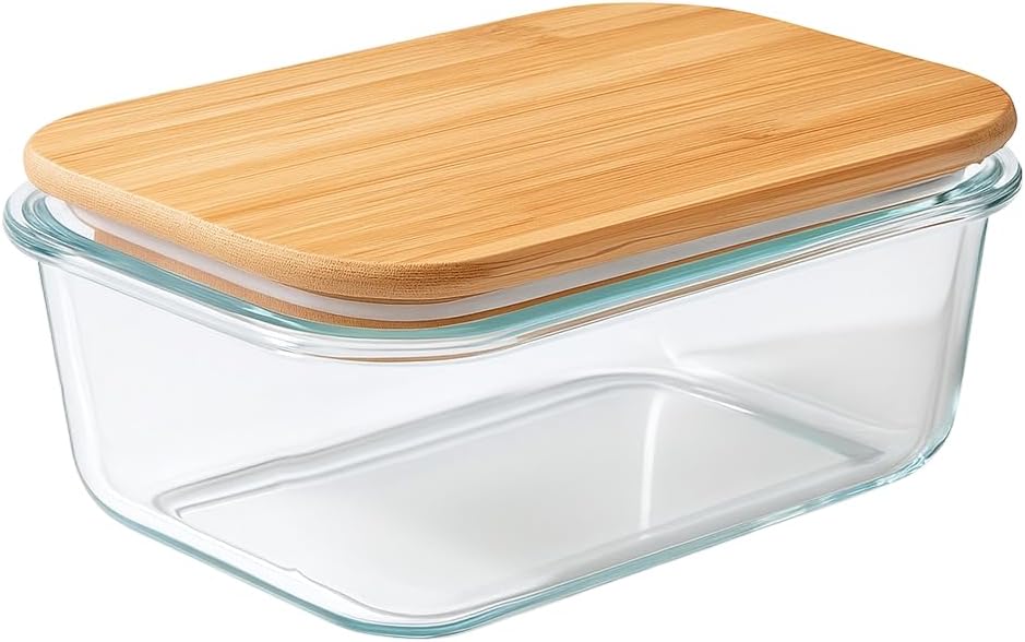 Large 1040ml | 35oz Glass Food Storage Container with Airtight Bamboo Lid - Oven Safe Glass Baking Dish for Meal Prep, Roasting & Serving | BPA-Free Kitchen & Pantry Organization