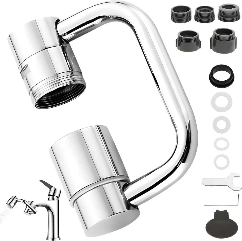 Rotatable Faucet Aerator,1080° Swivel Faucet Extender,Heavy Duty Rotating Sink Extension, Universal Swivel Multifunctional Robotic Arm,2 Spray Modes for Kitchen & Bathroom