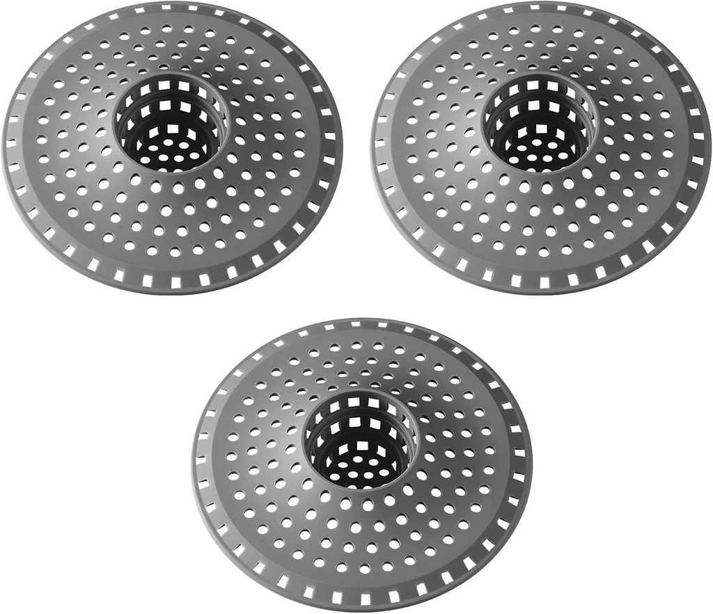 Bathtub Drain Hair Catcher,Tub Shower Drain Hair Trap/Strainer,3PCS Silicone Collapsible Tub Hair Catcher Drain Protector Designed for 1.47" to 1.75'' Regular Drains(Dark Gray)