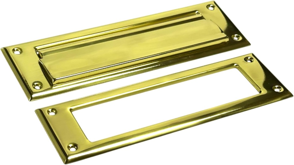 QCAA Soild Brass Mail Slot, with Solid Brass Interior Frame, 8-7/8''X2-7/8" Polished Brass 1 Pack, Made in Taiwan
