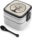 Bento Box Stackable 2 Layers Containers Adult Lunch Box Tree Without Leaves Lunchbox for Women Men All-in-One Meal Prep Containers Leakproof Lunch Containers for Work