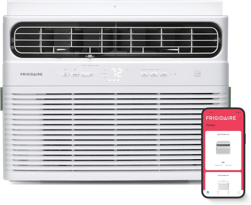 Frigidaire 14,000 BTU Smart Inverter Window Air Conditioner with Wi-Fi and Energy Star Certification, Cools Up to 700 Sq. Ft., Ultra Quiet Operation, White