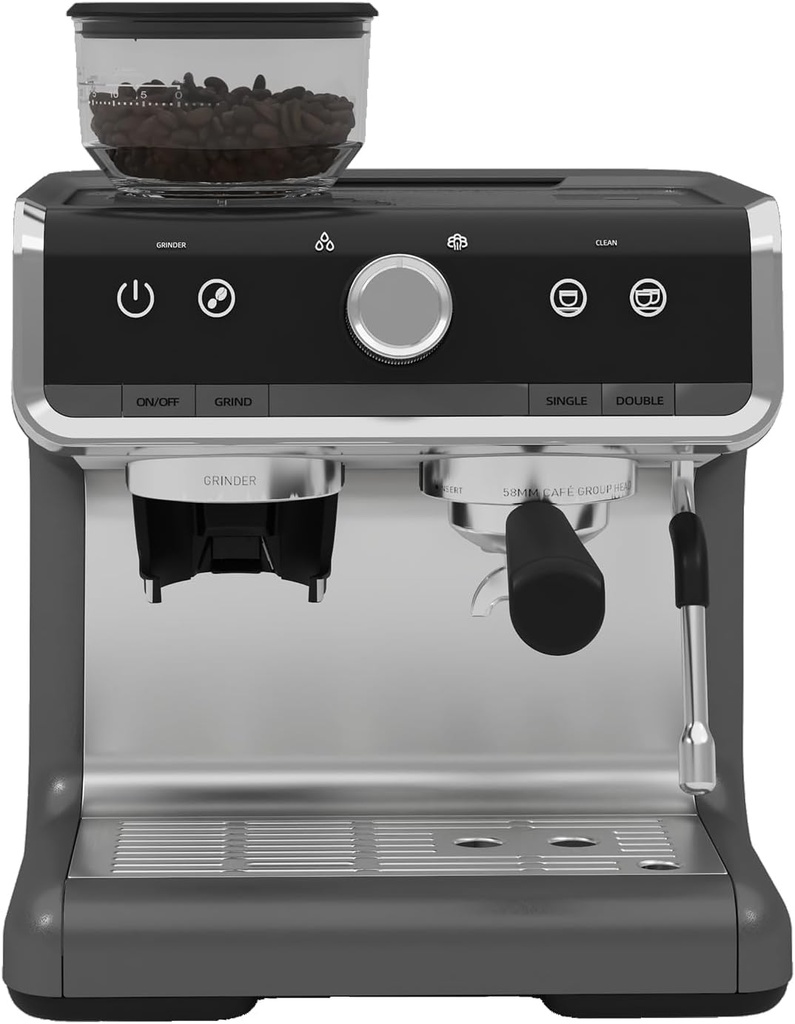 Espresso Machine, Semi-Automatic Espresso Machine with Built-in Grinder, 1450W, 120V, 60Hz, Stainless Steel and Star Gray Finish for Home Barista Coffee Making