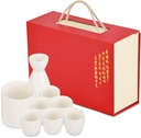 XINGYAN Traditional Japanese White Porcelain Sake 8Pcs Set with Warmer Pot Gift Box Package,Smooth Ceramic Surface Best for Home Gift (Pure White)