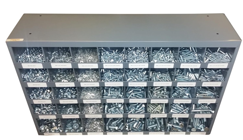 3625 Piece Metric Bolt Bin Kit Grade 8.8 Nut Bolt Washer Assortment, Hex Head Cap Screws, Flat and Lock Washers 40 Hole Bin