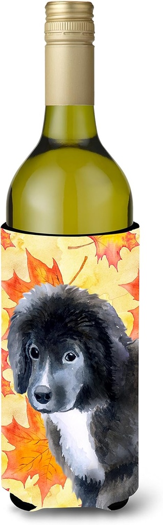 Caroline's Treasures BB9960LITERK Newfoundland Puppy Fall Wine Bottle Hugger, Yellow Bottle Cooler Sleeve Hugger Machine Washable Collapsible Insulator Beverage Insulated Holder