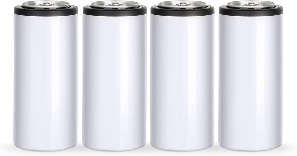 PYD Life 4 Pack 12oz Sublimation Slim Skinny White Stainless Steel Can Cooler,Sublimation Skinny Can Cooler,Sublimation Tumbler,Beer Can Cooler,Beer Holder,Vinly Gifts