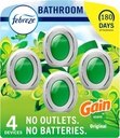 Febreze Bathroom Air Freshener, Odor-Fighting, Plug In Alternative, Air Fresheners for Home and Bathroom and Kitchen, Closet Air Fresheners, Gain Original Scent, 4 Count