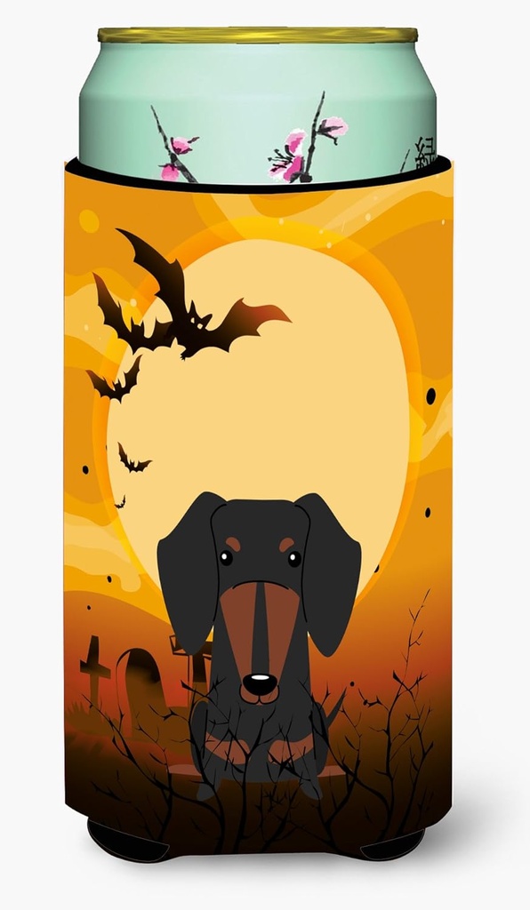 Caroline's Treasures BB4398TBC Halloween Dachshund Black Tan Tall Boy Hugger Can Cooler Sleeve Hugger Machine Washable Drink Sleeve Hugger Collapsible Insulator Beverage Insulated Holder