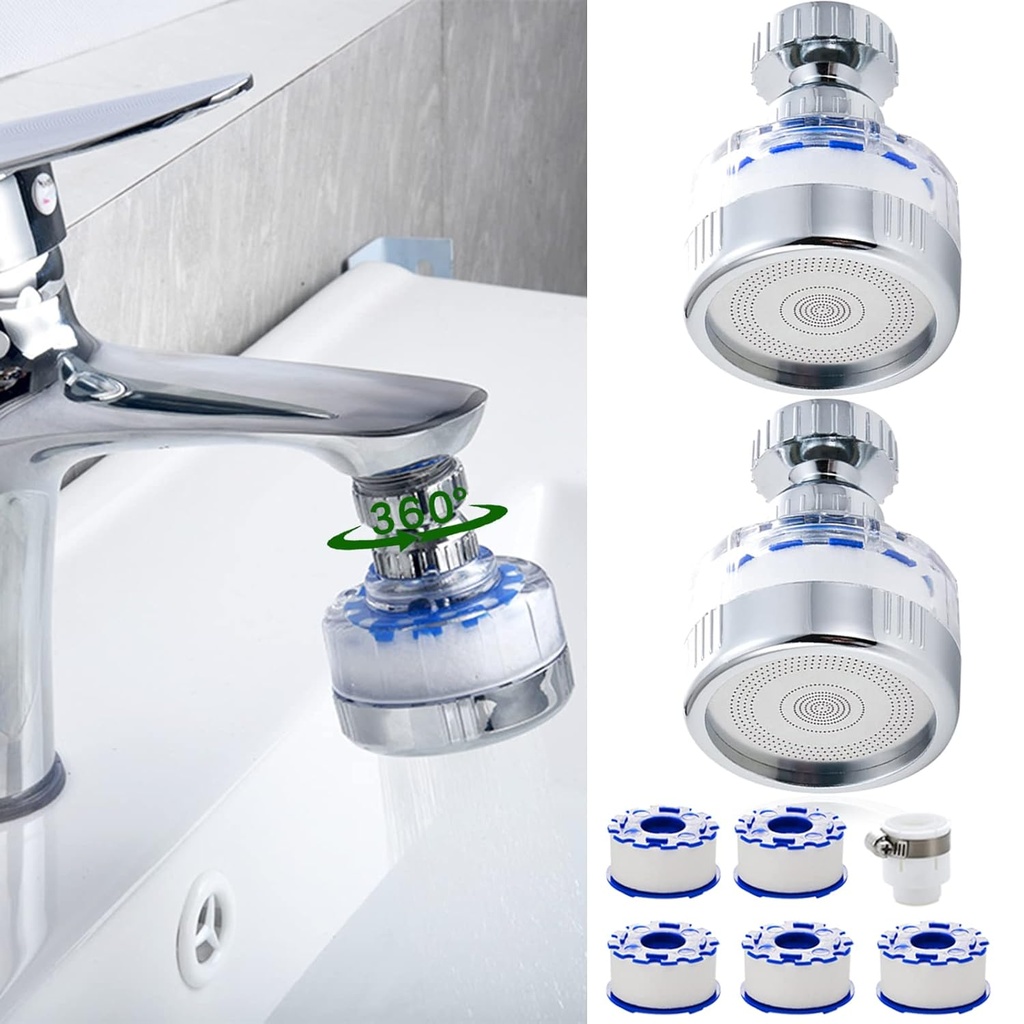 Bathroom Sink Faucet Filter, 360° Rotating FaucFilters Purifier Kitchen Tap Filtration Removes Chlorine Fluoride Heavy Metals Hard Water for Home & Kitchen,Sink Water Filter Faucet (2Pcs)