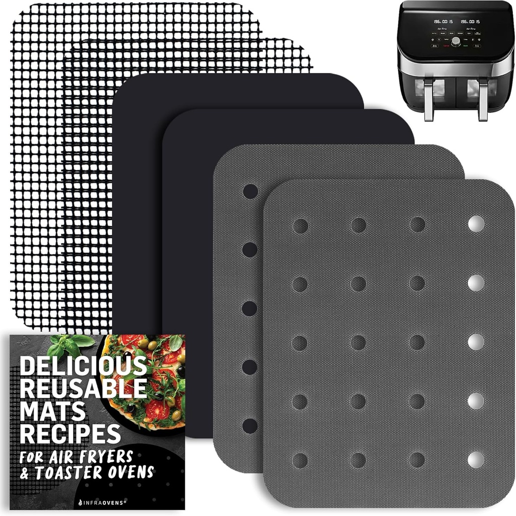 Air Fryer Liners for Instant Pot Vortex Plus 8 qt, Reusable Airfryer Inserts for Basket, 7pcs Dual Liner Accessory for 8 quart, Double Air Fryer Accessories by INFRAOVENS