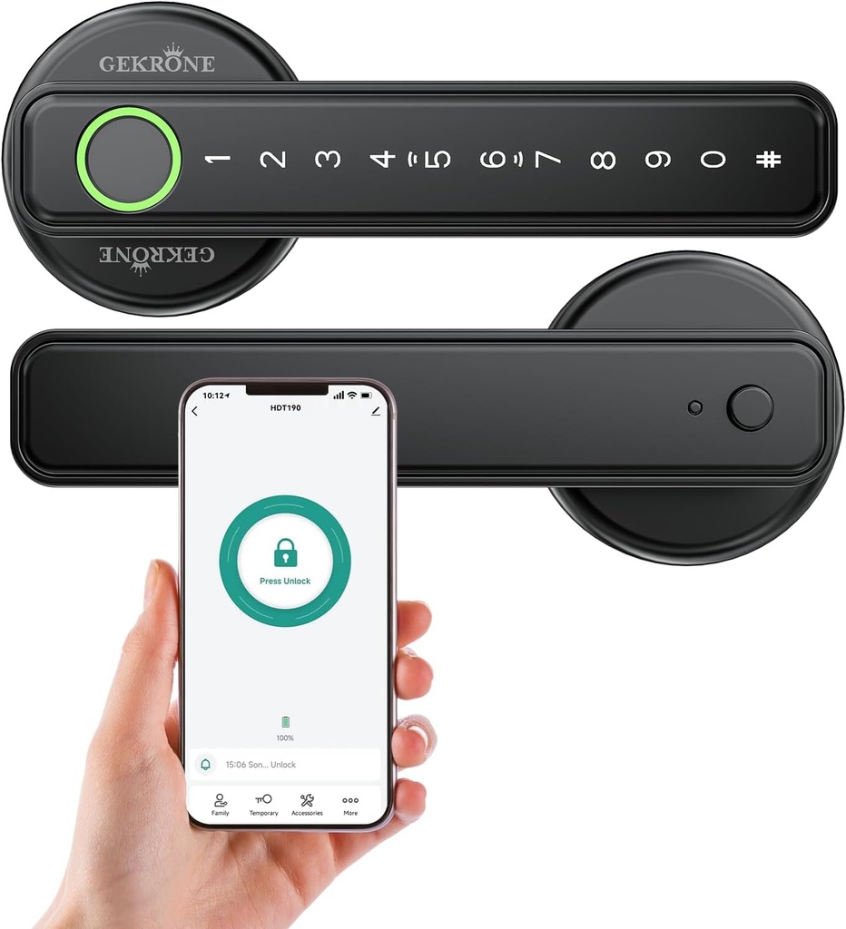 Fingerprint Smart Lever Lock TUYA APP Control Keyless Entry Bluetooth Touchscreen Indoor Handle Biometric Electronic Digital Door Knob with Keypad Suitable for Hotel Office Apartment Bedroom