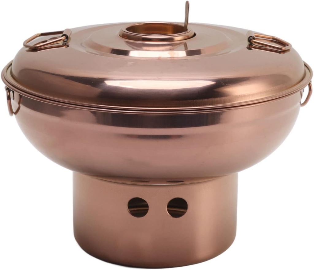 Hot Pot Chinese Charcoal Hotpot, 410 Stainless Steel Rose Gold Mini Hot Pot, Chinese Meats Fondue Lamb Shabu Shabu Outdoor Cooker for Kitchen Picnic