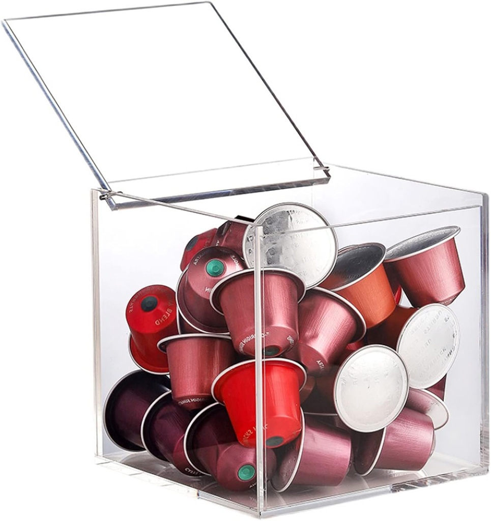 Thickened Acrylic Coffee Pod Holder Organizer Clear Capsule Holder Storage Box, Transparent Desktop Tea Display Case 4.7x4.7x4.7 in, No Assembly Required
