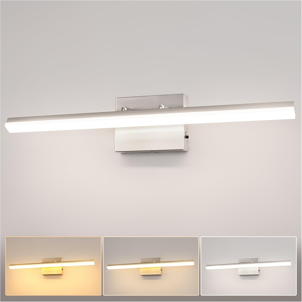 L LOHAS LED 23.6-Inch Bathroom Vanity Light Bar Over Mirror, Brushed Nickel Modern Bathroom Light Fixtures, 3CCT Adjustable LED Vanity Lights for Living Room Wall