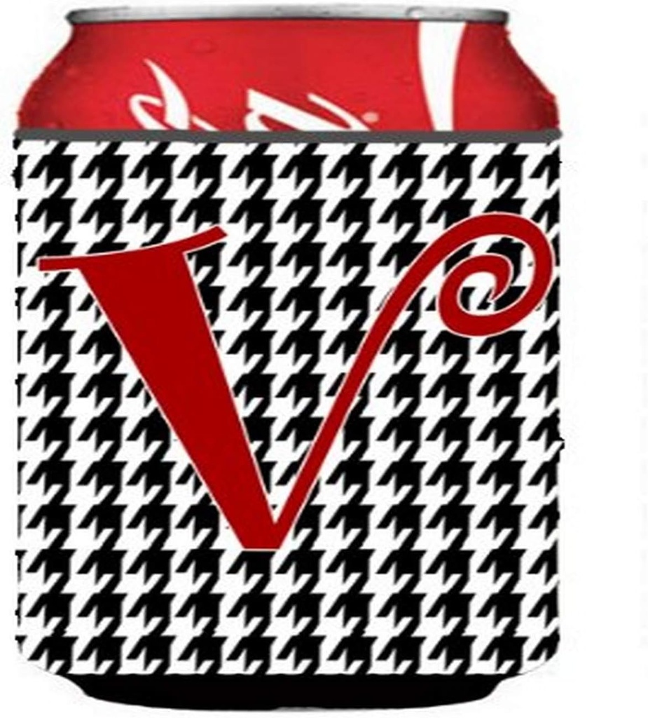 Caroline's Treasures CJ1035-VCC Letter V Initial Monogram - Houndstooth Black Can or Bottle Hugger Cooler Washable Drink Sleeve Collapsible Beverage Insulated Holder, Can Hugger, Multicolor