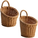 PRETYZOOM Wall Hanging Woven Basket, 2pcs Ginger Garlic Wall Woven Hanging Fruit Vegetable Basket Flower Bin Holder Toilet Paper Holder Organizer for Kitchen Bathroom