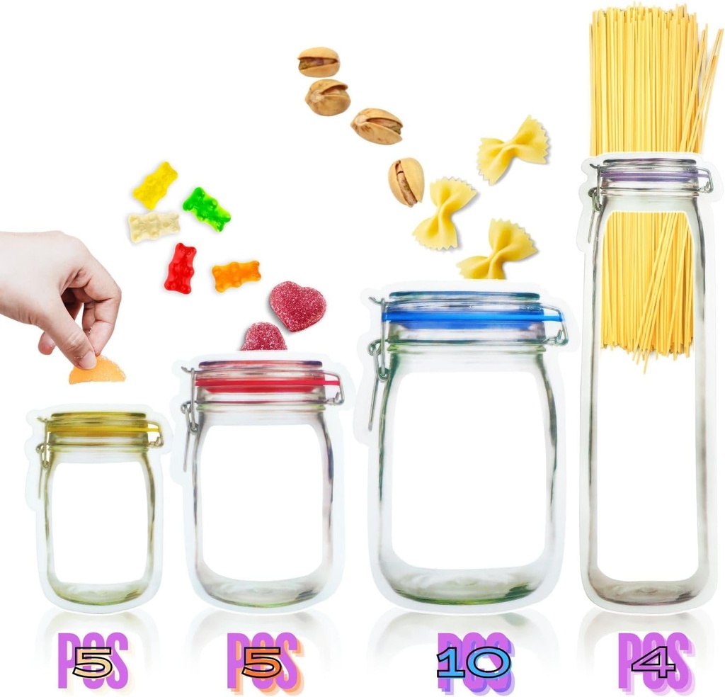 Laffeya Candy Nut Bag, Set of 24 Reusable Mason Jar Bags, Ideal for Fresh & Leakproof Snack Storage, Perfect Food Saver Bags