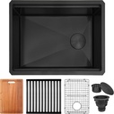 Black Undermount Kitchen Sink,16 Gauge Stainless Steel Sinks,Single Bowl Workstation Sink,Modern Kitchen Sink Offset Drain (23" X 18")