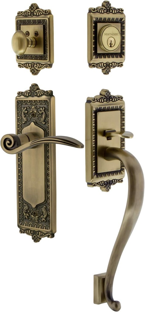 Nostalgic Warehouse Egg & Dart Plate S Grip Entry Set Swan Lever in Antique Brass