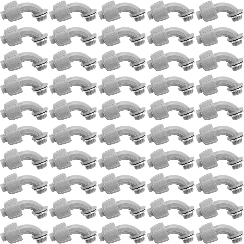 Yaomiao 50 Pcs 1/2 Inch Liquid Tight Connector PVC Electrical Conduit Fittings Straight 90 Degree Flexible Conduit Connector for Home Bathroom Tube Tool Supplies, Grey(50 Pcs)