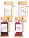 SAIOOL 4 Pack Glass Storage Containers with Bamboo Lids and Spoon,Overnight Oats Containers with Lids,with Anti Slip Silicone Base,Seasoning Organizer,Spice Jars (Bamboo 11.8OZ*4)