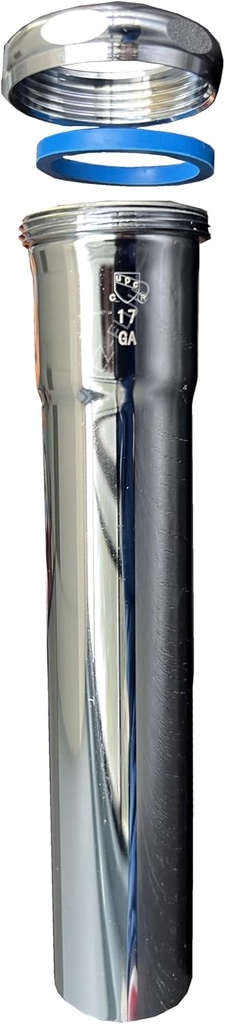 EZ-FLUID 1-1/2" x 8" Heavy Duty Thick Commercial Grade 17GA Chrome Brass Tubular Slip-Joint Extension Sink TailPiece Tube,Brass Nut For Bathroom,Kitchen Under Sink P-Trap Drain Pipe(1)