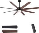 WINGBO 60" Ceiling Fan with Light and Remote Control, 6 Speed Reversible DC Motor, Dimmable LED Light, for Home and Commercial Use, Living Room/Shop/Warehouse Black/Walnut