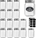 16 oz Mason Jars With Lids Regular Mouth 15 Pack-16oz Glass Jars with Silver Lids,Bulk Pint Clear Glass Jars For Meal Prep, Food Storage With 20 Labels