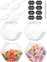 4pcs Plastics Candy Jars 72 oz with Lid & Spoons, 2200ml Hexagon Plastic Cookie Jars Set Clear with Labels& Pen for Candy, Buffet, Coffee Holder Food Storage