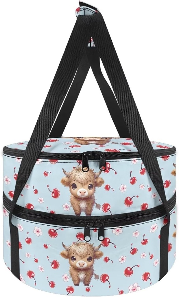 Insulated Casserole Carrier, Cow Design Portable Round Thermal Pie Carrier Slow Cooker Bag Oil-Proof Insulated Cake Carriers Casserole Carrier Cooler Bag Lunch Bag for Potluck