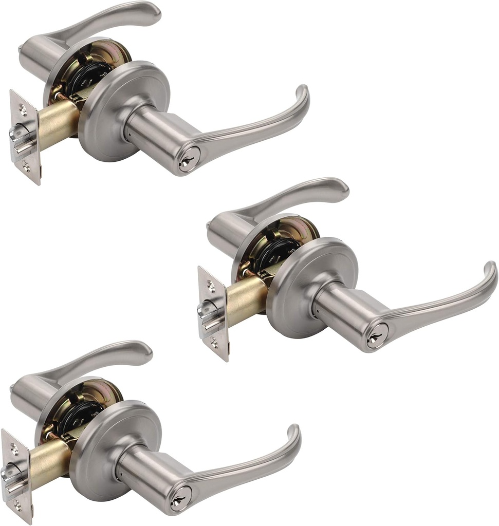 Dynasty Hardware VAI-00-US15, Vai Front Door Entry Lever Lockset, Satin Nickel - (3 Pack) - Keyed Alike