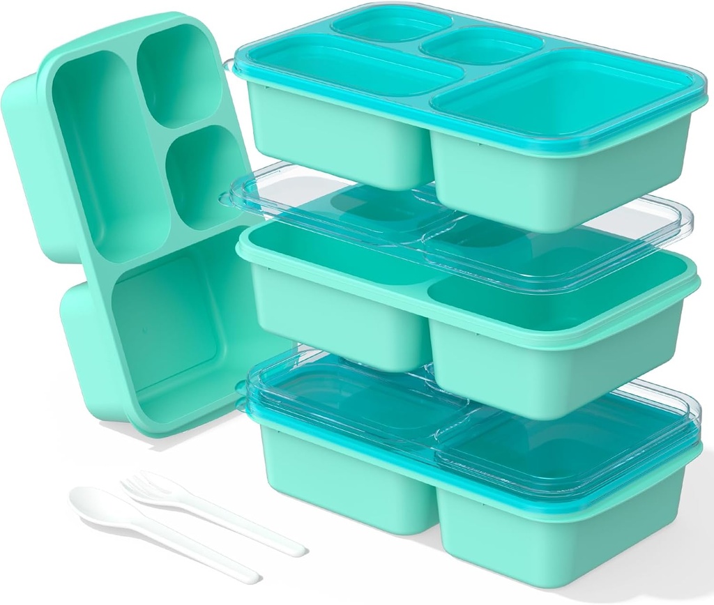 Bento Lunch Box - 4 Pack, 4-Compartment Meal Prep Containers, Adult Bento Box, Microwave & Dishwasher Safe (PP(Blue))