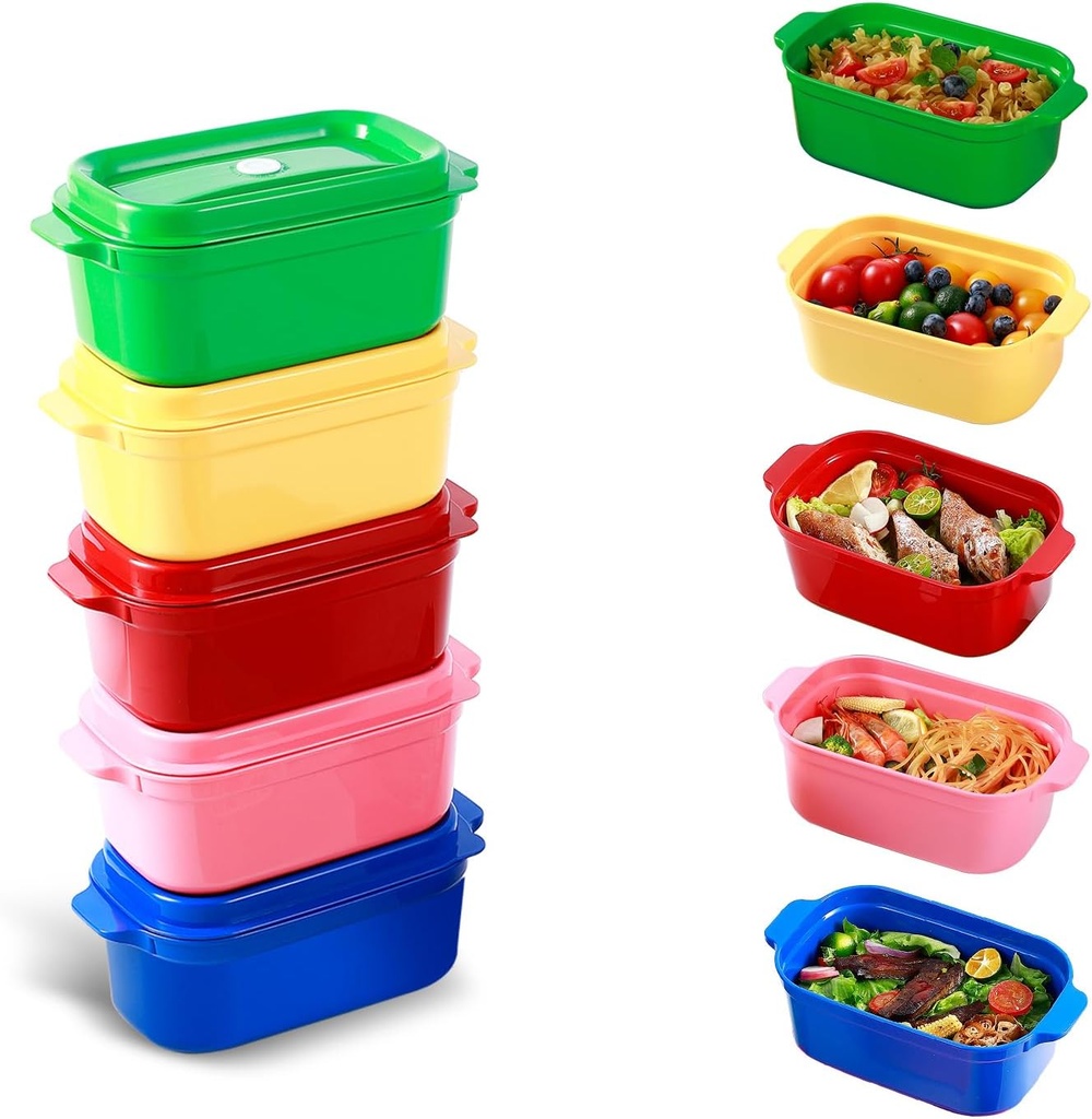 Food Storage Containers with Lids, Set of 5, Multicolor Plastic Meal Prep Boxes