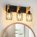 Farmhouse Vanity Light Fixture, 3-Light Bathroom Vanity Light, with Cage Metal Lampshade for Mirror