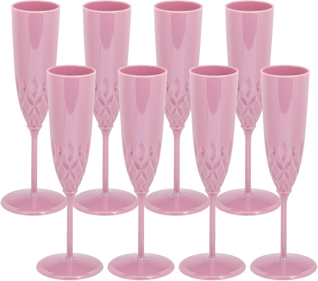 8PCS Plastic Champagne Flutes,5Oz Reusable Goblets Wine Glasses Toasting Drinking Champagne Glasses,Set of 8 Acrylic Unbreakable Cocktail Cups for Wedding Anniversary Birthday Party Pink