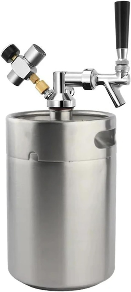 Pressurized Keg System 5L Mini Keg Growler & Beer Faucet & Co2 Regulator Portable Draft Beer Dispenser(Silver)