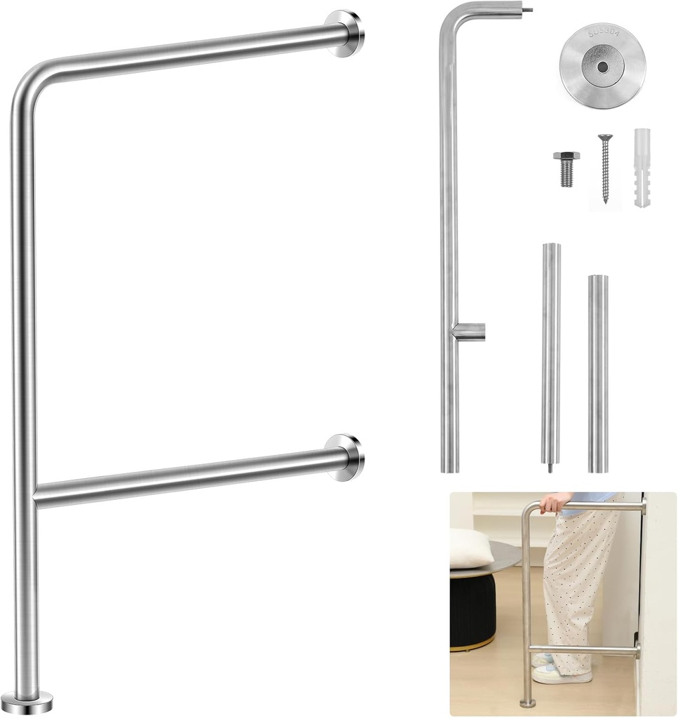 Zonon 18" by 33" Wall to Floor Handicap Grab Bar Drinking Fountains Toilet Safety Grab Bar Stainless Steel Non-Slip Split-Design Rails for Bathroom Wet Areas Disabled Elderly Pregnant Women