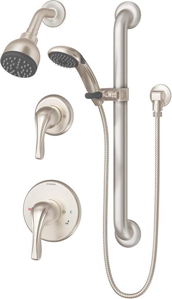Symmons 9605-PLR-1.5-TRM-STN Origins 2-Handle 1-Spray Shower Trim with 1-Spray Hand Shower in Satin Nickel (Valves Not Included)
