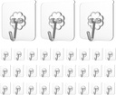 Adove Adhesive Hooks for Hanging, Heavy Duty Wall Hooks 20 Pack, Removable Sticky Ceiling Hooks, Transparent Self Adhesive Shower Hooks, Water & Oil Proof Strong 22lb(Max) Door Coat Hooks