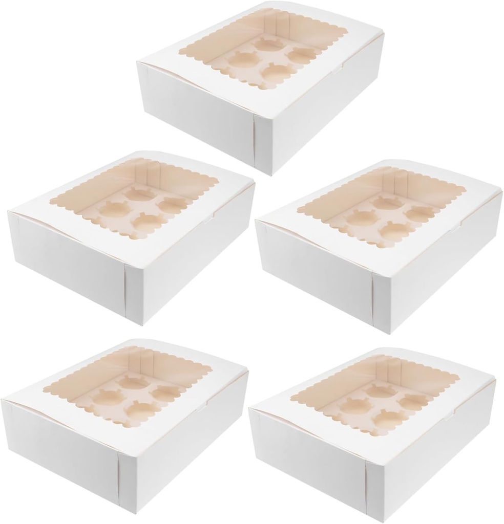 5pcs Cavity Cupcake Box Container with Window Portable Muffin Holder for Parties Gatherings and Picnics Easy to Use Design White Color