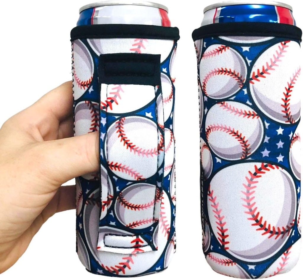 Lit Handlers Slim Can Holder - 12 oz Tall Can Sleeve for Slim Drinks - Neoprene Material Insulated Beverage Cooler & Cover - Reusable Drink Insulator Sleeve for Beach, Baseball stars
