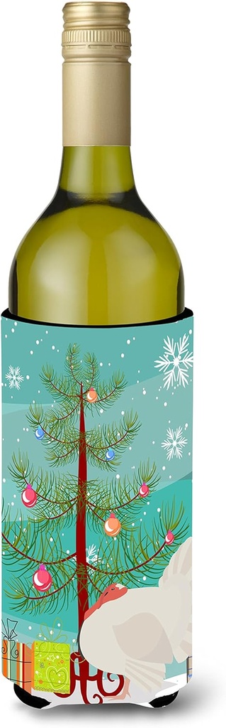Caroline's Treasures BB9350LITERK White Holland Turkey Christmas Wine Bottle Hugger, Teal Bottle Cooler Sleeve Hugger Machine Washable Collapsible Insulator Beverage Insulated Holder
