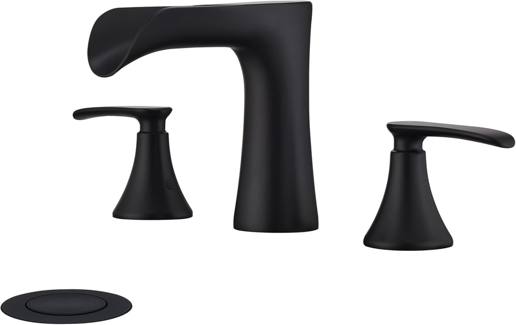 Two Handle 8inch Waterfall Bathroom Faucet Black, Waterfall Faucet, Widespread Bathroom Faucet, Matte Black