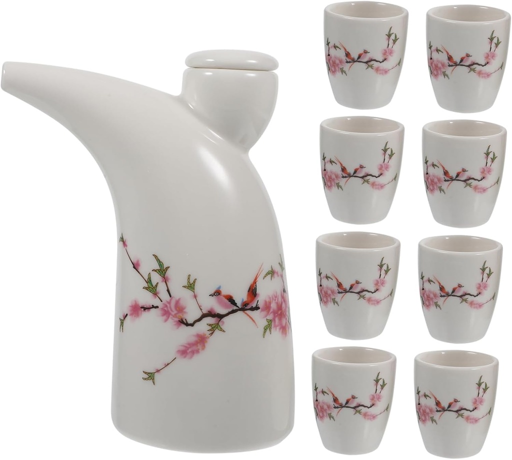 1set Ceramic Traditional Rice Wine Pot Set Sake Cups for Entertaining Retro Design for Tea Water Bars and Special Occasions