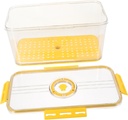 GLEAVI Airtight Fridge Bread Bin with Timer Lid Large Yellow Food Storage Container with Sided Lock Detachable Draining Tray for Fruits and Vegetables Kitchen Pantry Organizer for Freezer
