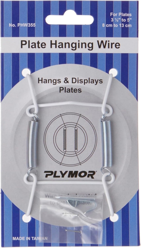 Plymor White Vinyl Finish Wall Mountable Plate Hanger, 3.125" H x 1.75" W x 0.5" D (For Plates 3.5" - 5")