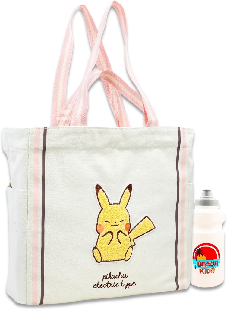 Nintendo Pikachu Canvas Tote Bag Set - Pokemon Accessories Bundle with Reusable Bag for Grocery, Shopping, Gym, Travel, More Plus Stickers | Eco-Friendly Pikachu Beach Bag Set