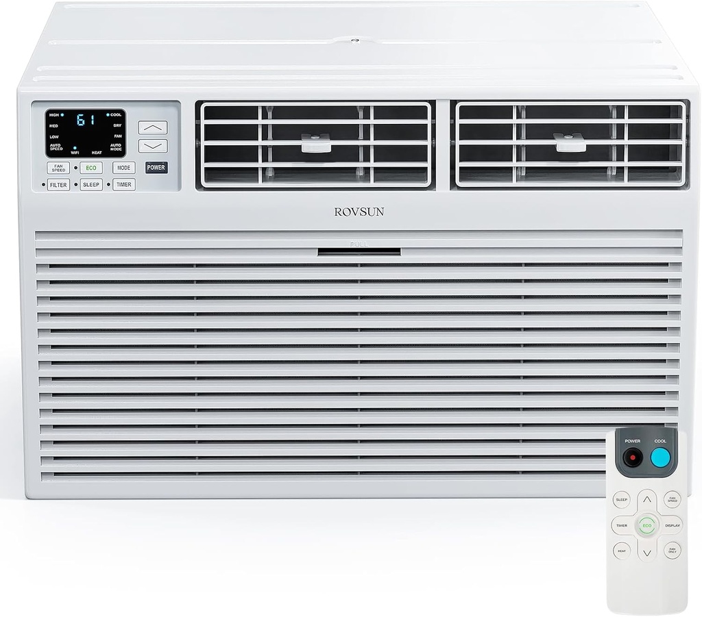 ROVSUN 10000 BTU Through the Wall Air Conditioner with Remote Control, 4-in-1 Wall AC Unit, Heater, Dehumidifier & Fan with Timer for Bedroom, Apartment, Dorm up to 450 Square Feet, 230V/60Hz
